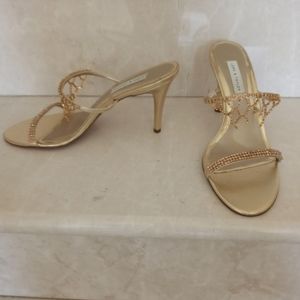 Gold Sandals with Crystals, 7.5
